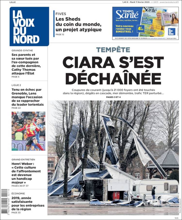 Portada de La Voix du Nord (Francia)