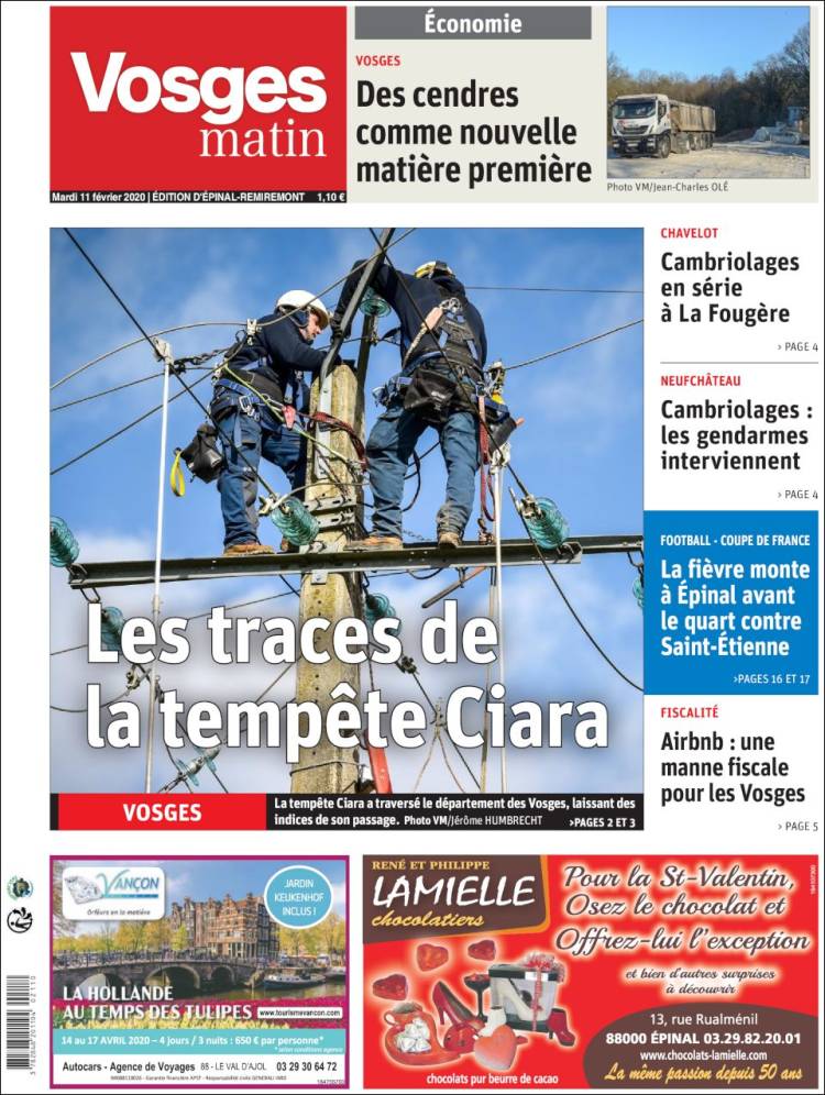 Portada de Vosges Matin (Francia)