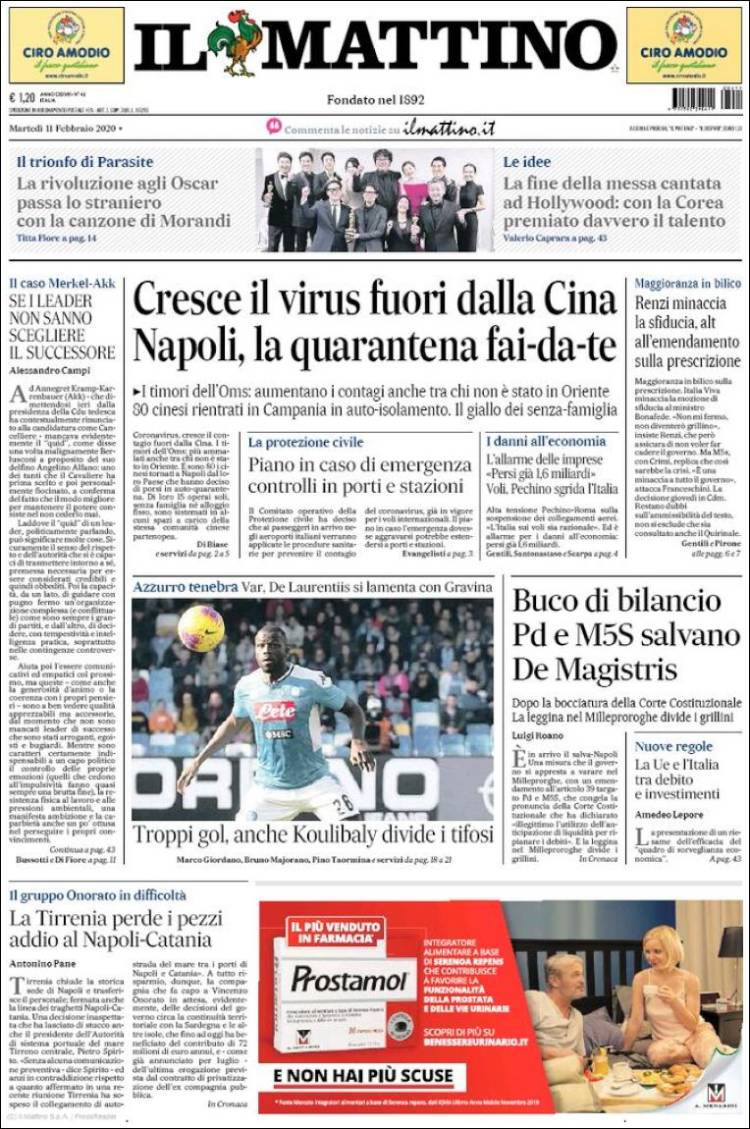 Portada de Il Mattino (Italia)