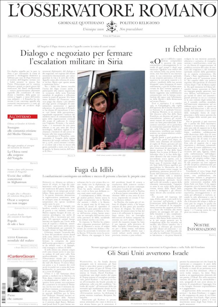 Portada de L'Osservatore Romano (Italia)