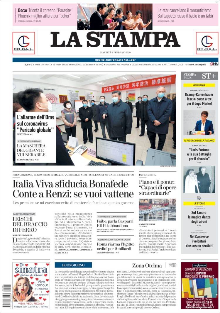 Portada de La Stampa (Italia)