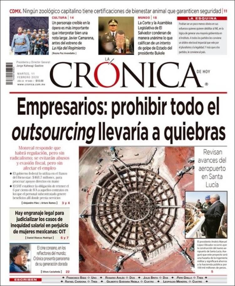 Portada de La Crónica de Hoy (Mexico)