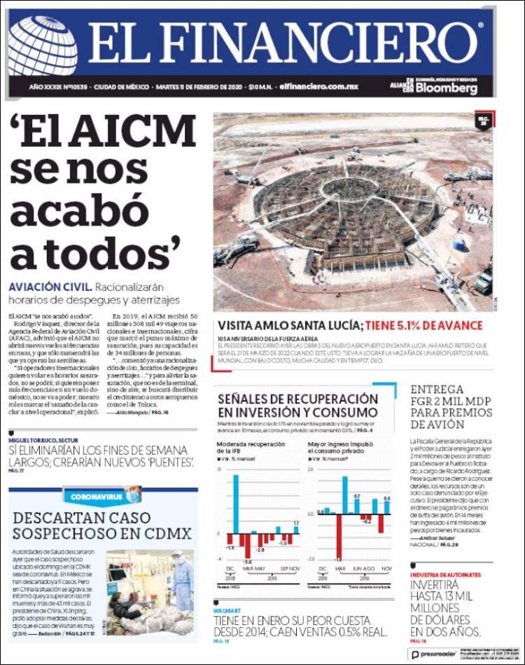 Portada de El Financiero (México)