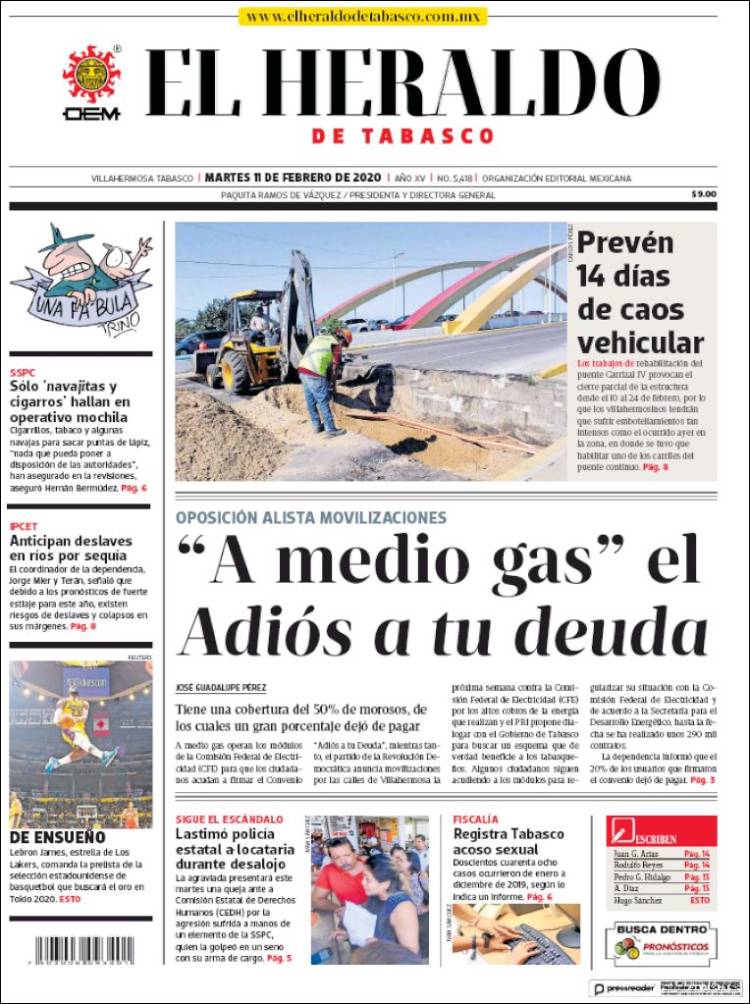 Portada de El Heraldo de Tabasco (Mexico)