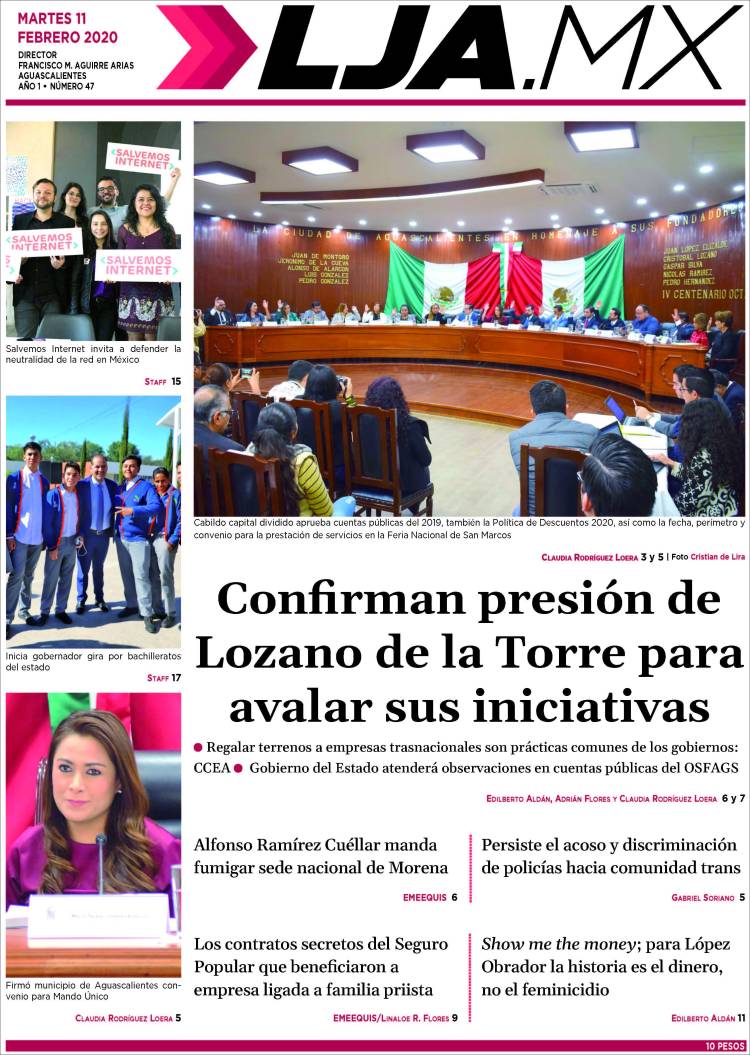 Portada de La Jornada de Aguascalientes (México)