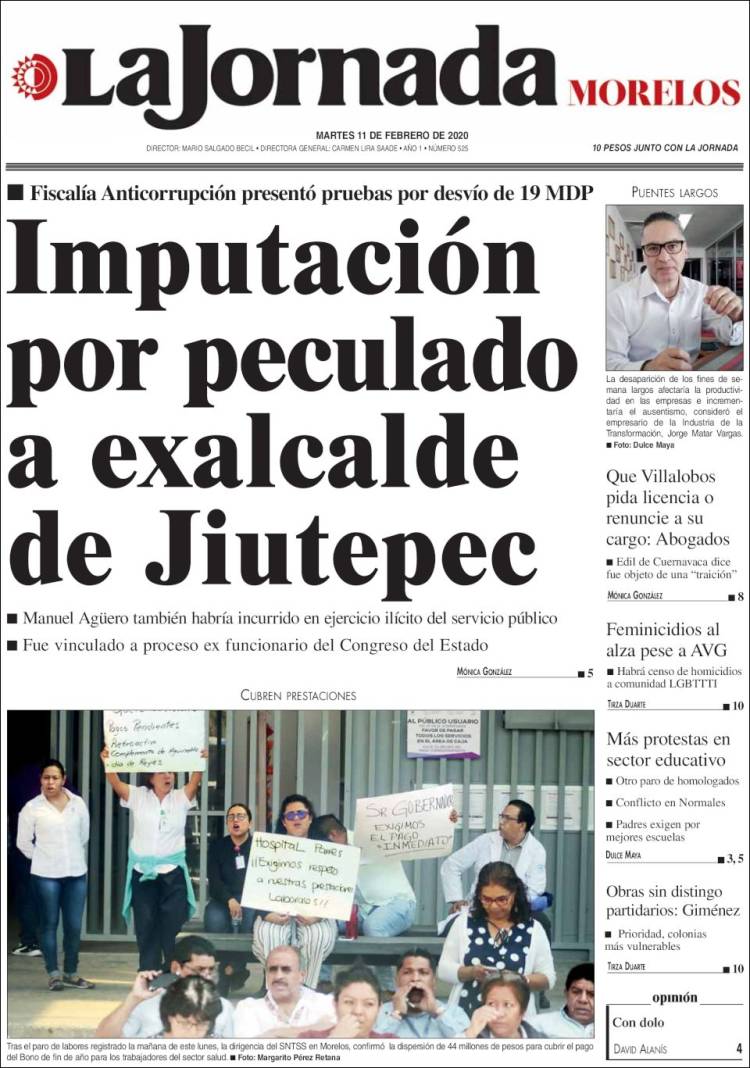 Portada de La Jornada - Morelos (Mexico)