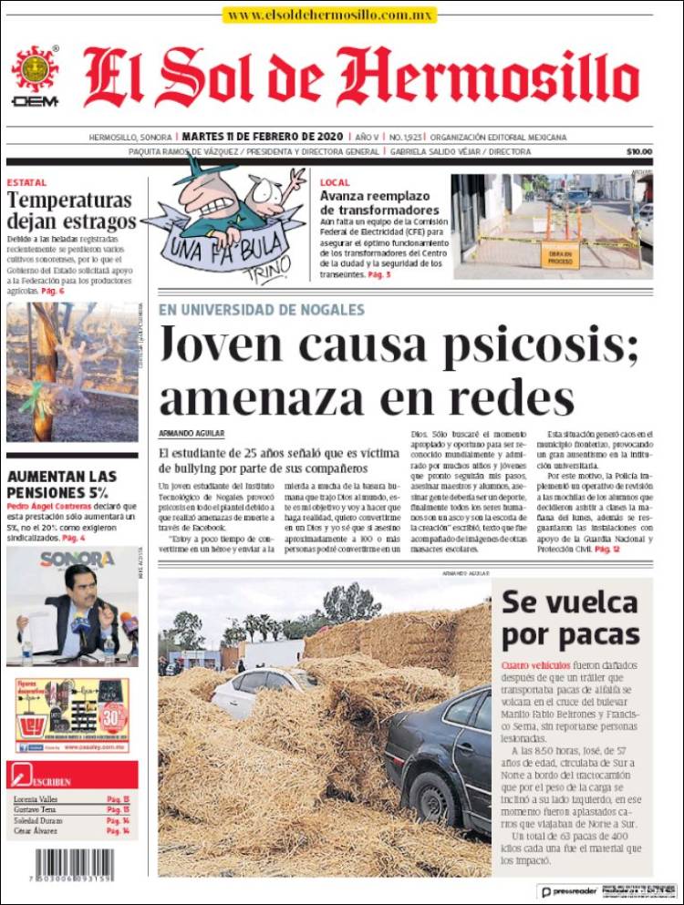 Portada de El Sol de Hermosillo (Mexico)