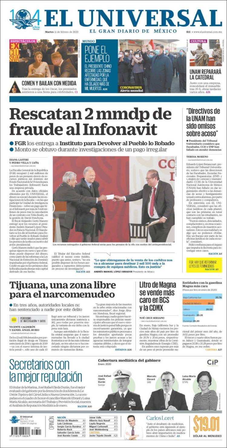 Portada de El Universal (Mexico)