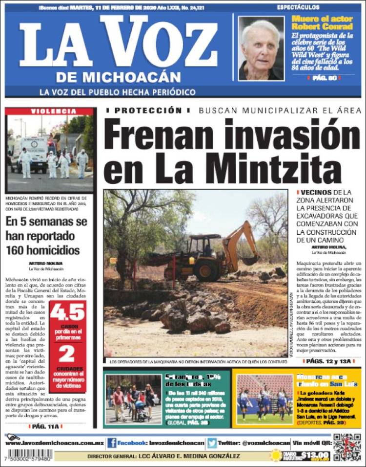 Portada de La Voz de Michoacán (México)