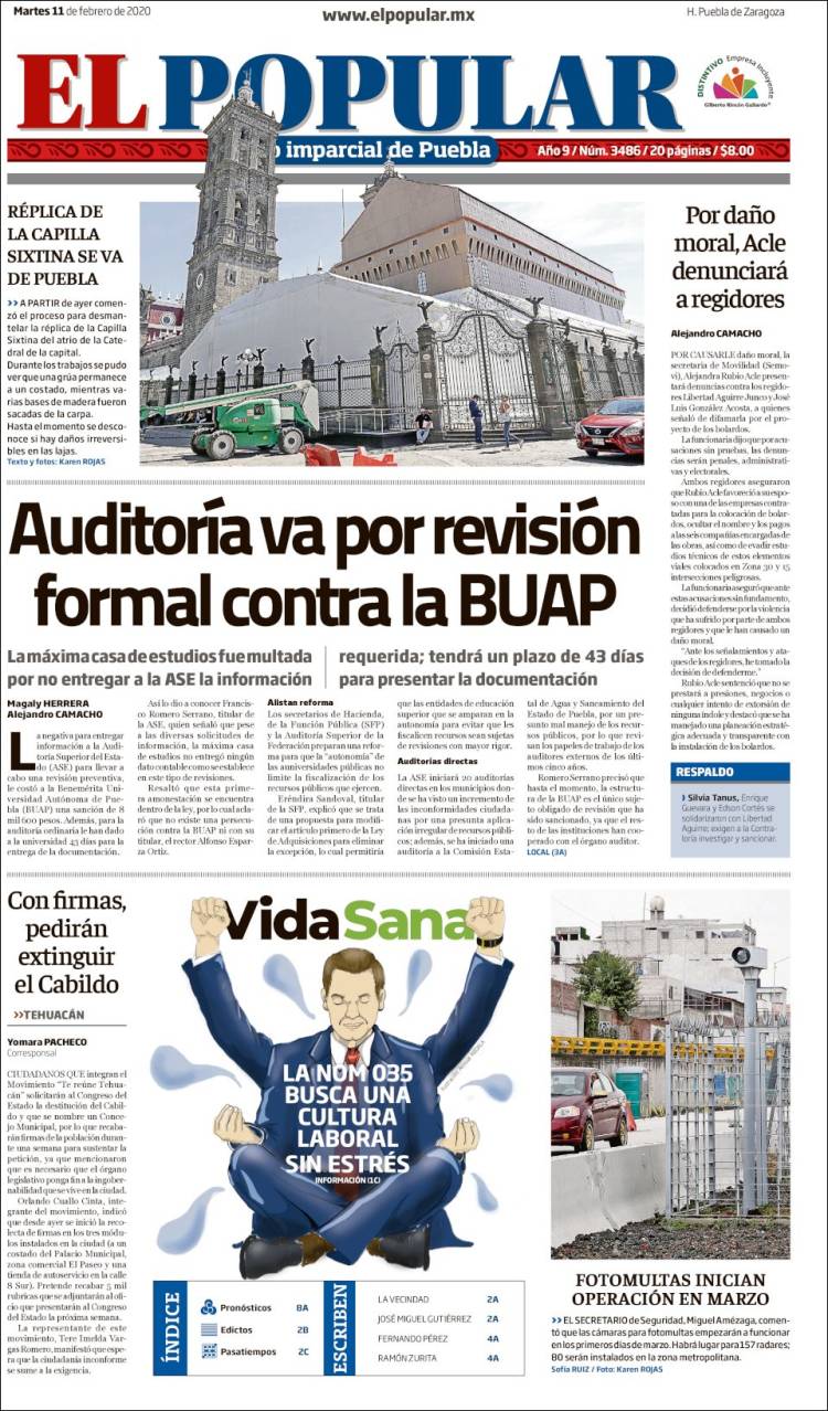 Portada de Periódico El Popular (Mexico)