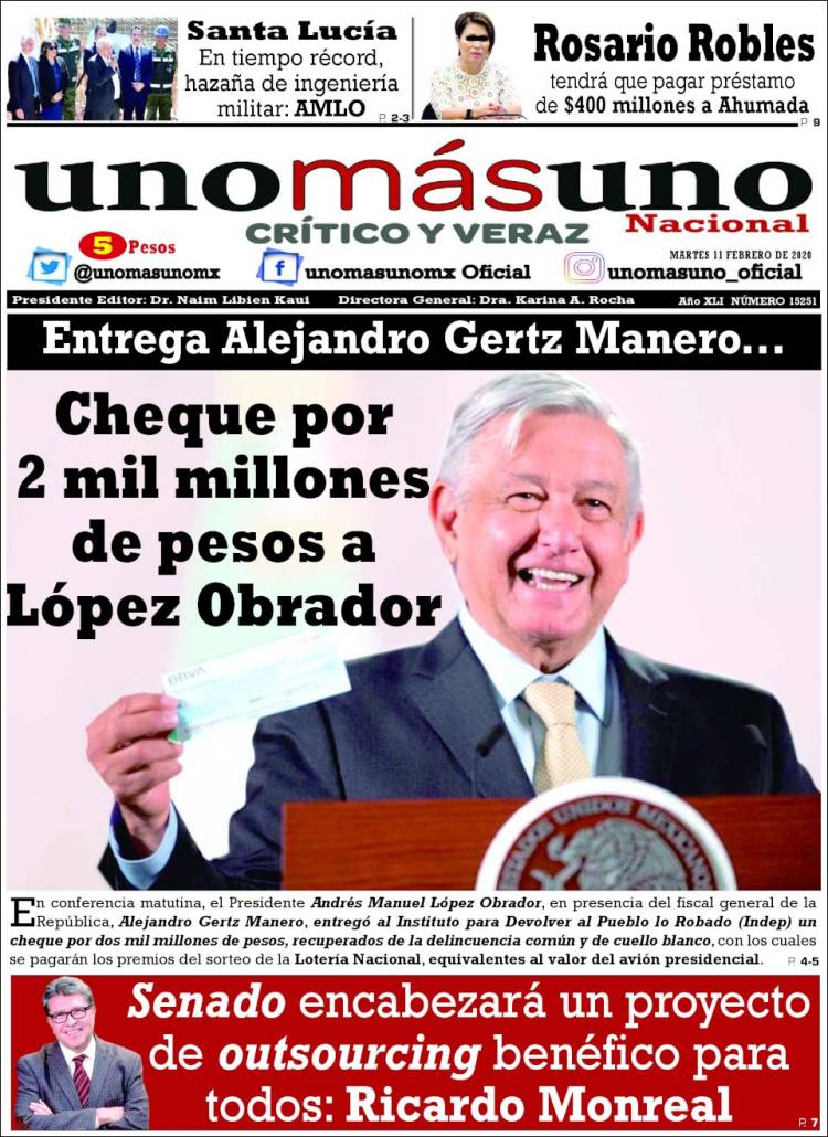 Portada de unomásuno (Mexico)