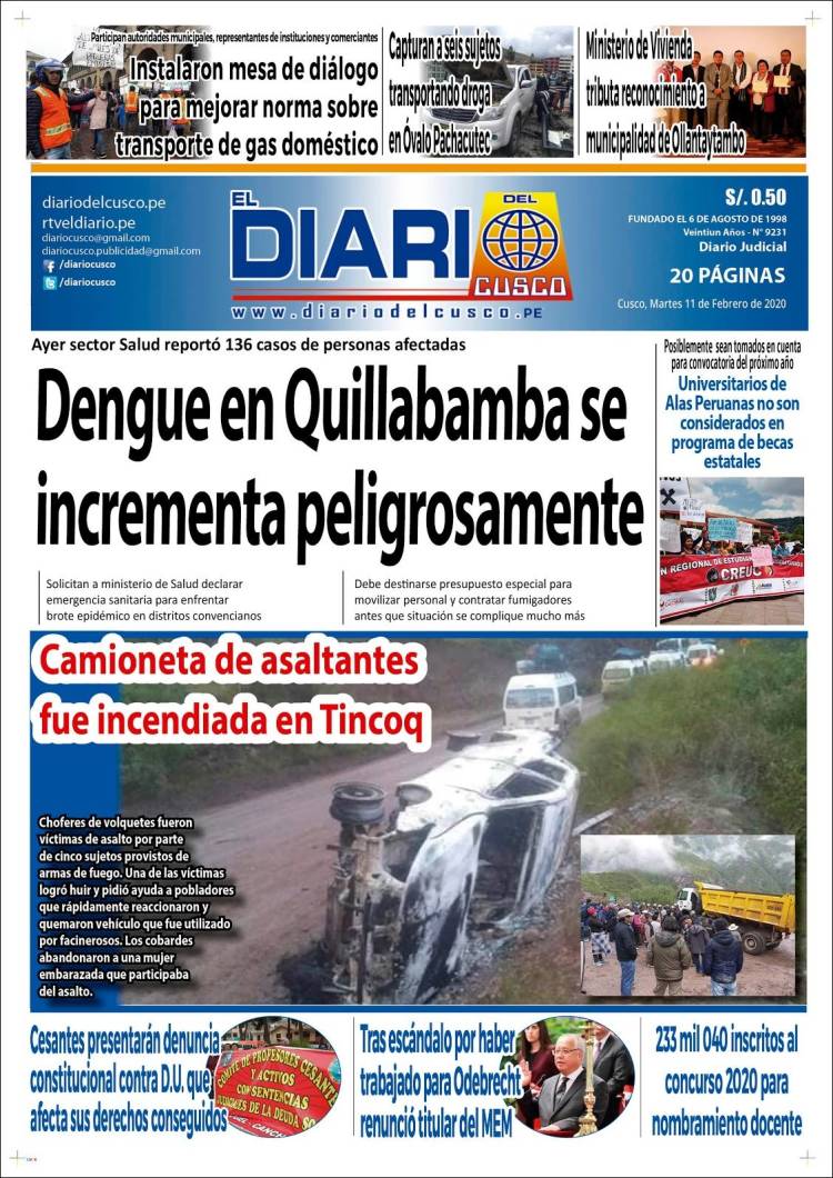 Portada de El Diario del Cusco (Perú)