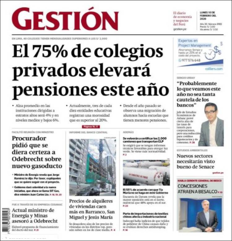 Portada de Diario Gestión (Perú)