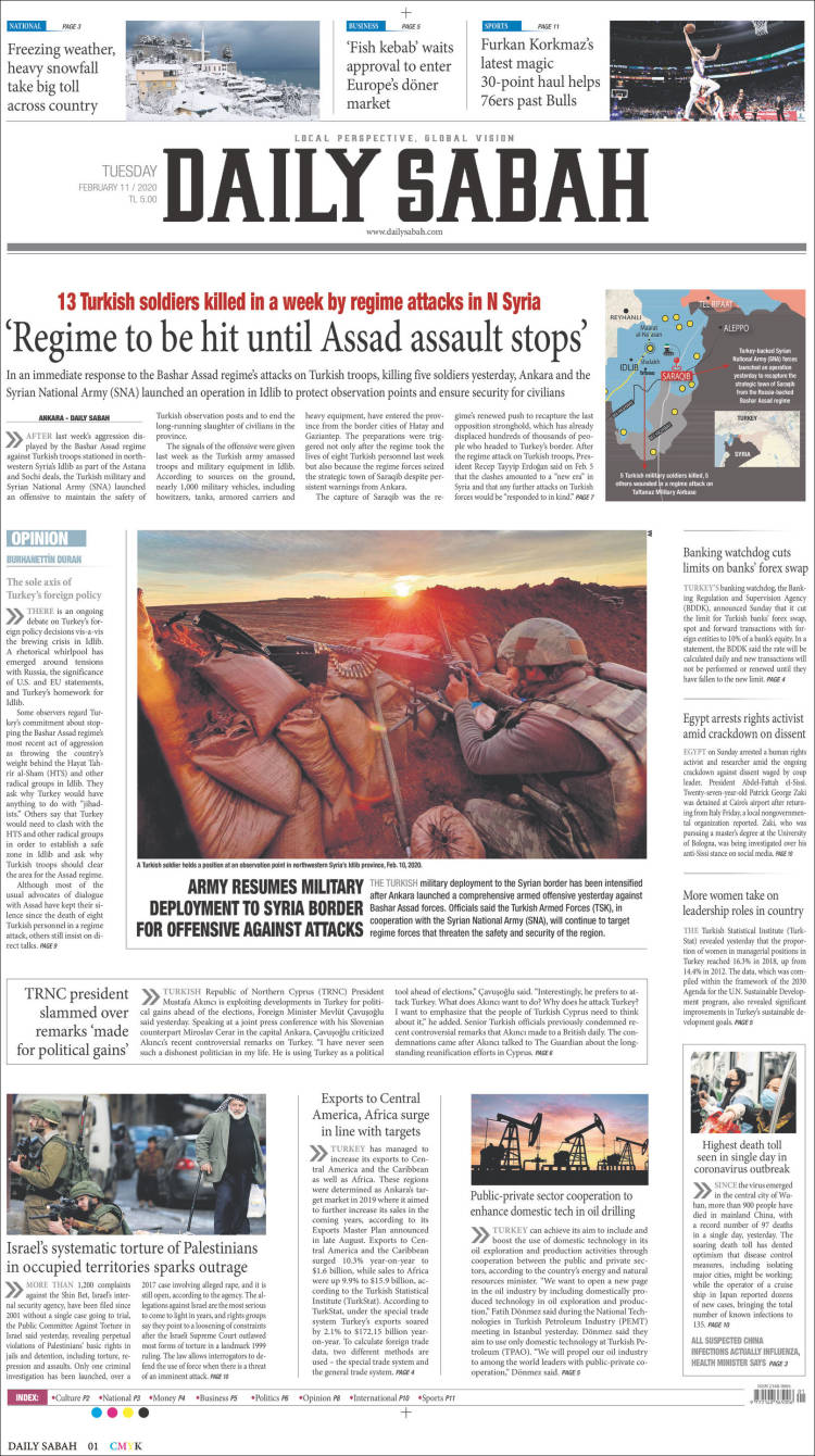 Portada de Daily Sabah (Turqu&iacute;a)