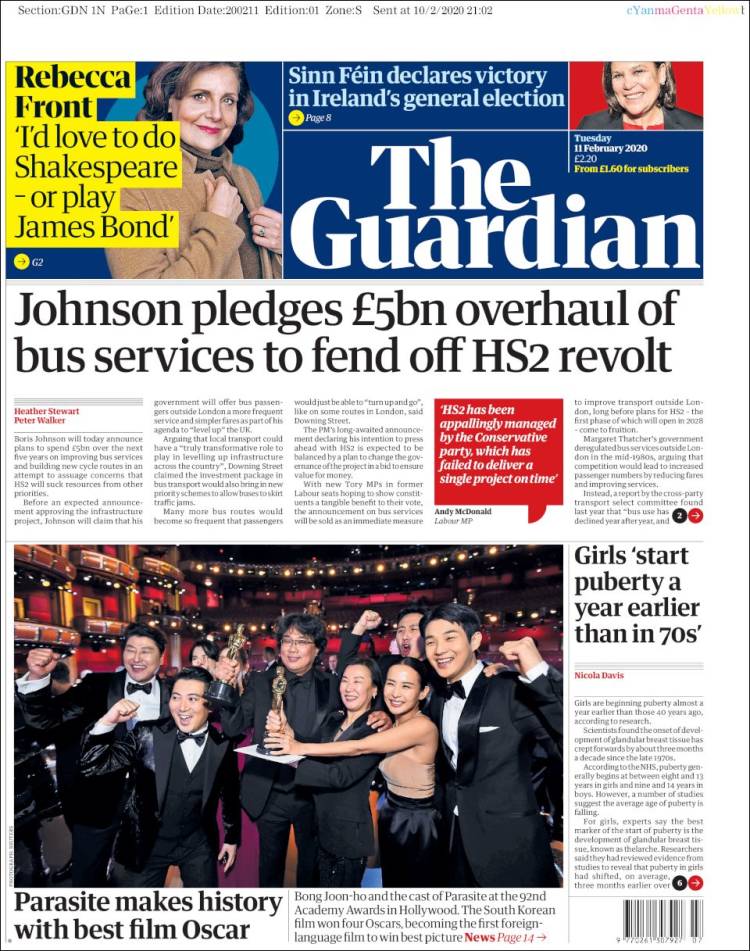 Portada de The Guardian (Reino Unido)