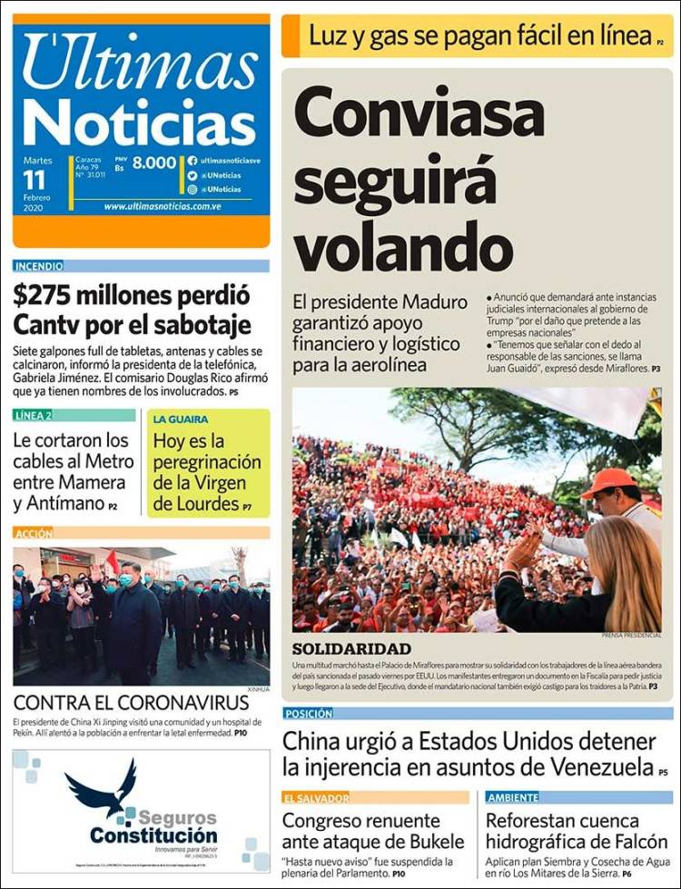 Portada de Últimas Noticias (Venezuela)