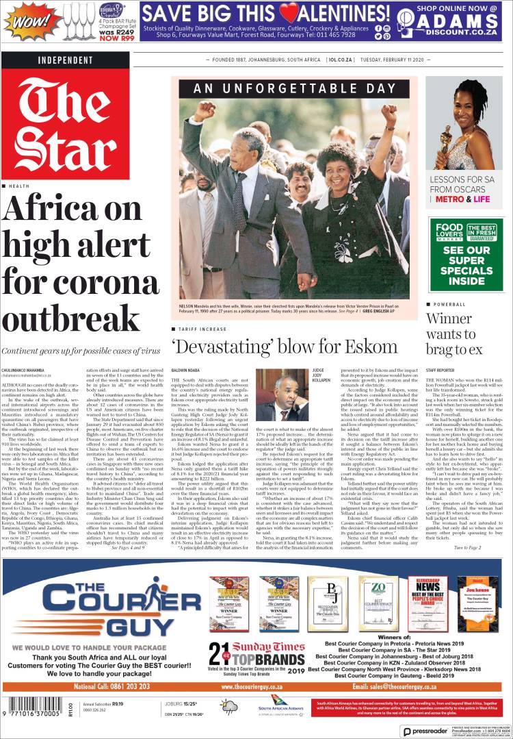 Portada de The Star (Sud&aacute;frica)