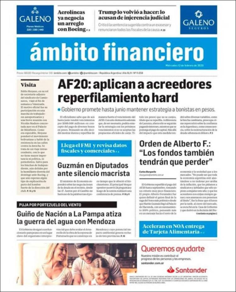 Portada de Diario Ambito Financiero (Argentina)