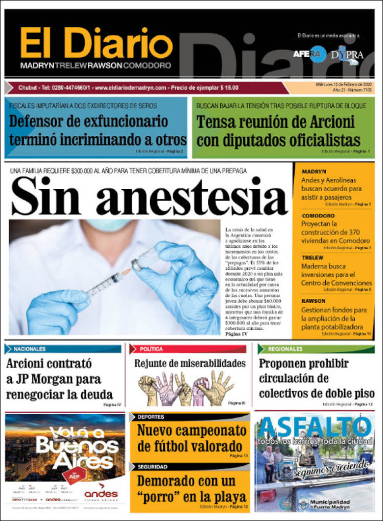 Portada de El Diario de Madryn (Argentina)