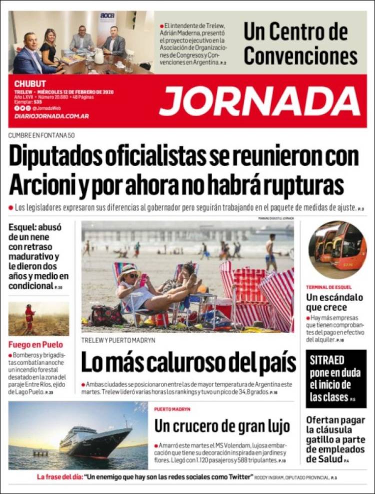 Portada de Diario Jornada en la Patagonia (Argentina)