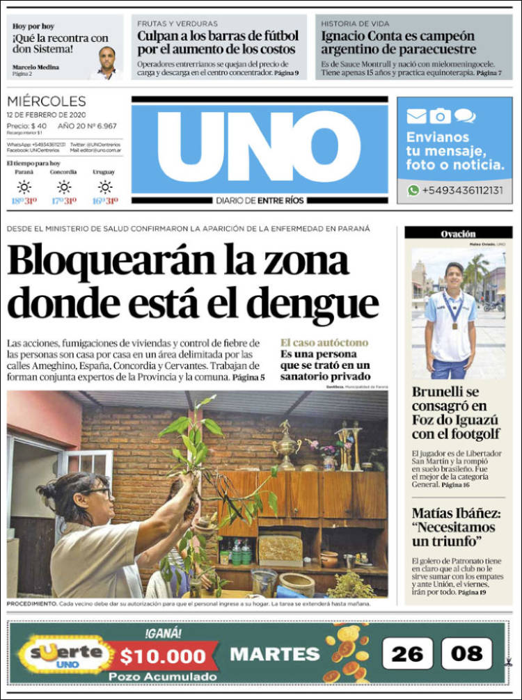 Portada de Diario Uno de Entre Ríos (Argentina)