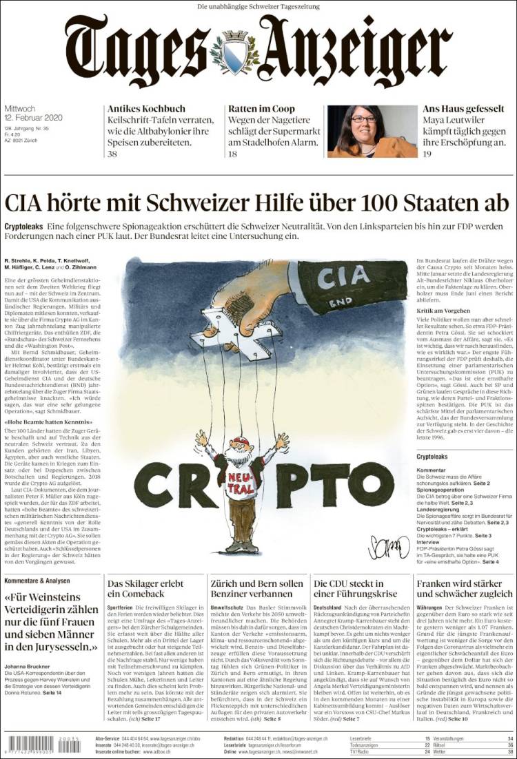 Portada de Tages-Anzeiger (Suiza)