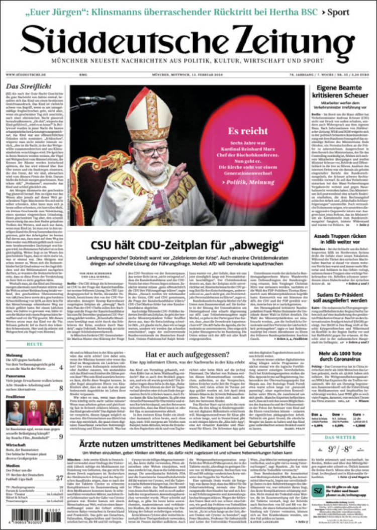 Portada de Sueddeutsche (Alemania)