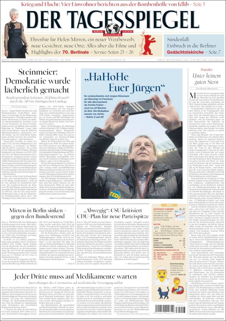 Portada de Der Tagesspiegel (Alemania)