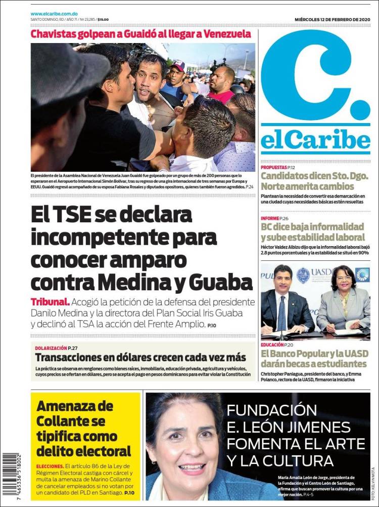 Portada de El Caribe (R. Dominicana)