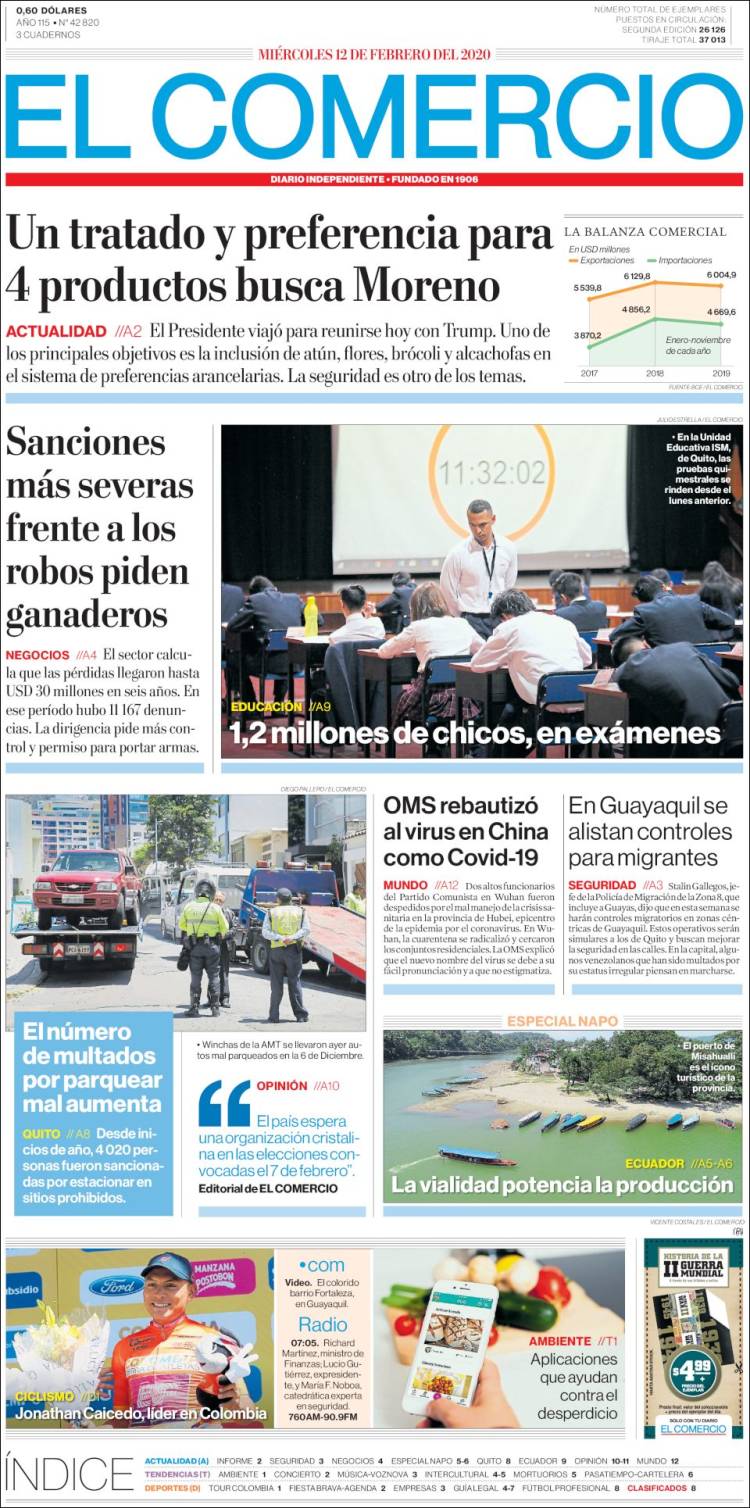 Portada de El Comercio (Ecuador)
