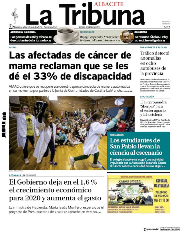 Portada de La Tribuna de Albacete (Spain)