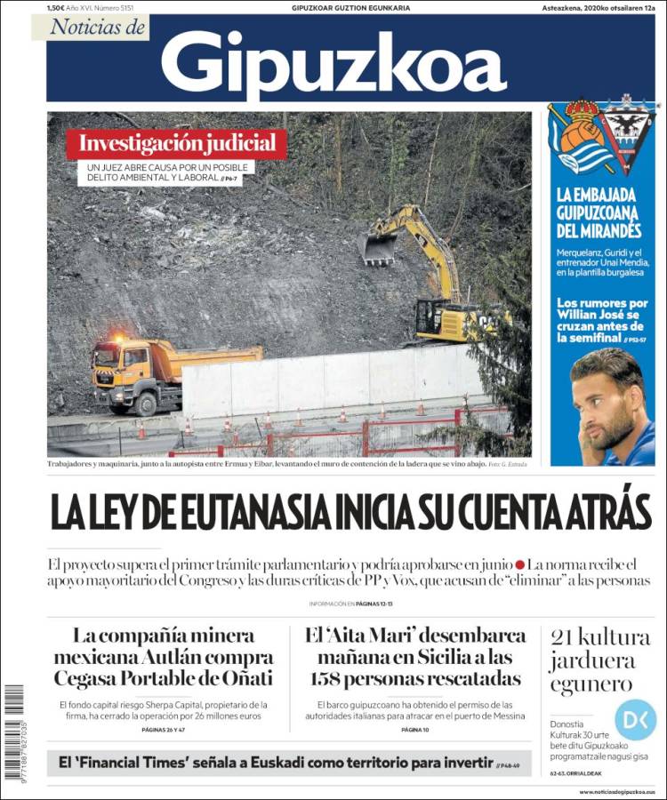 Portada de Noticias de Gipuzkoa (Spain)