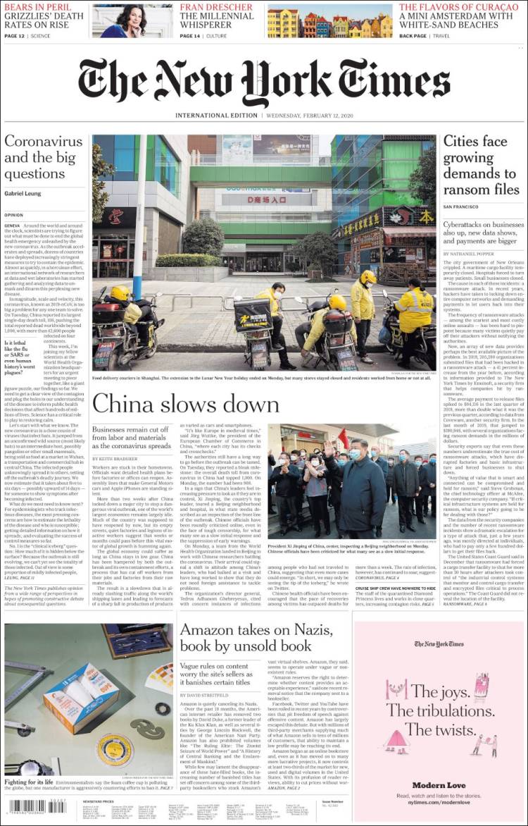 Portada de International New York Times (Europa)