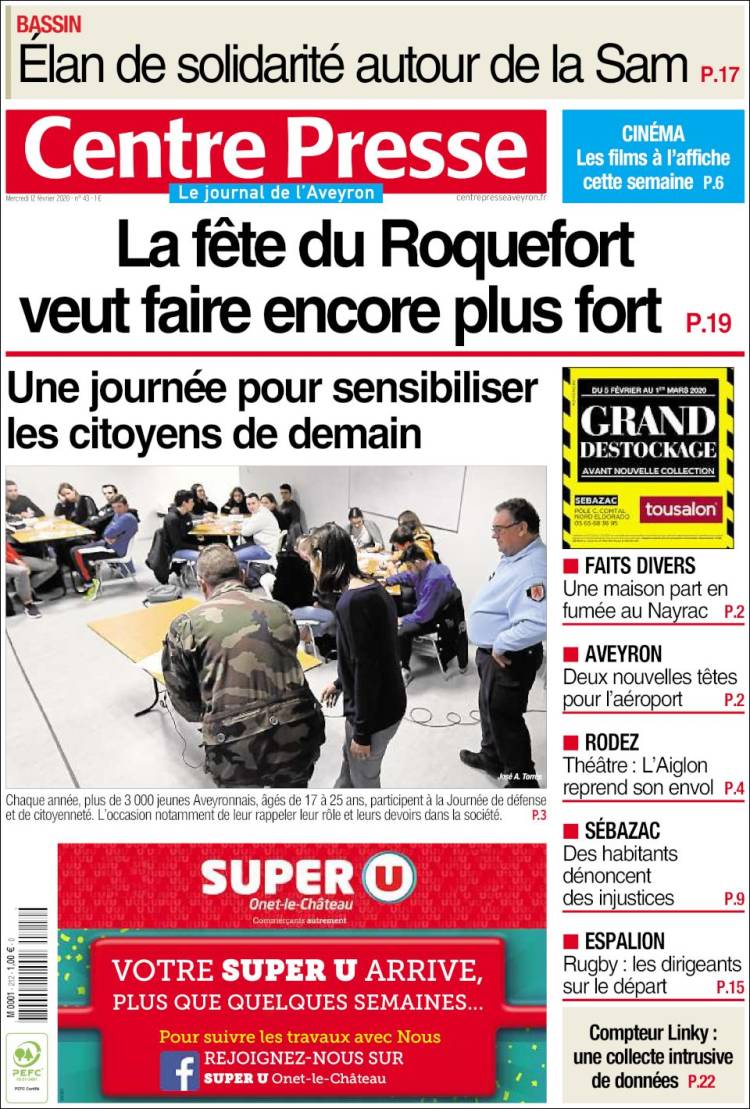 Portada de Centre Presse (Francia)