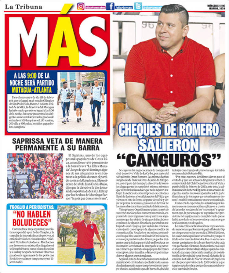 Portada de Diario Más (Honduras)