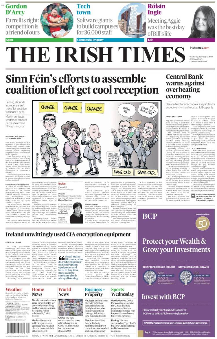 Portada de Irish Times (Irlanda)