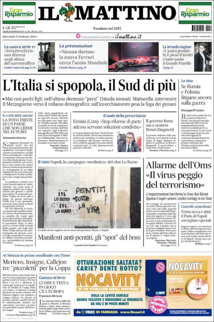 Portada de Il Mattino (Italia)