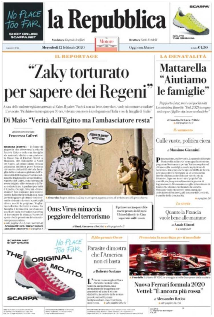 Portada de La Repubblica (Italia)