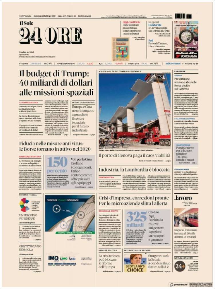 Portada de Il Sole 24 ORE (Italia)