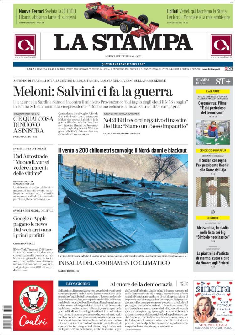 Portada de La Stampa (Italia)