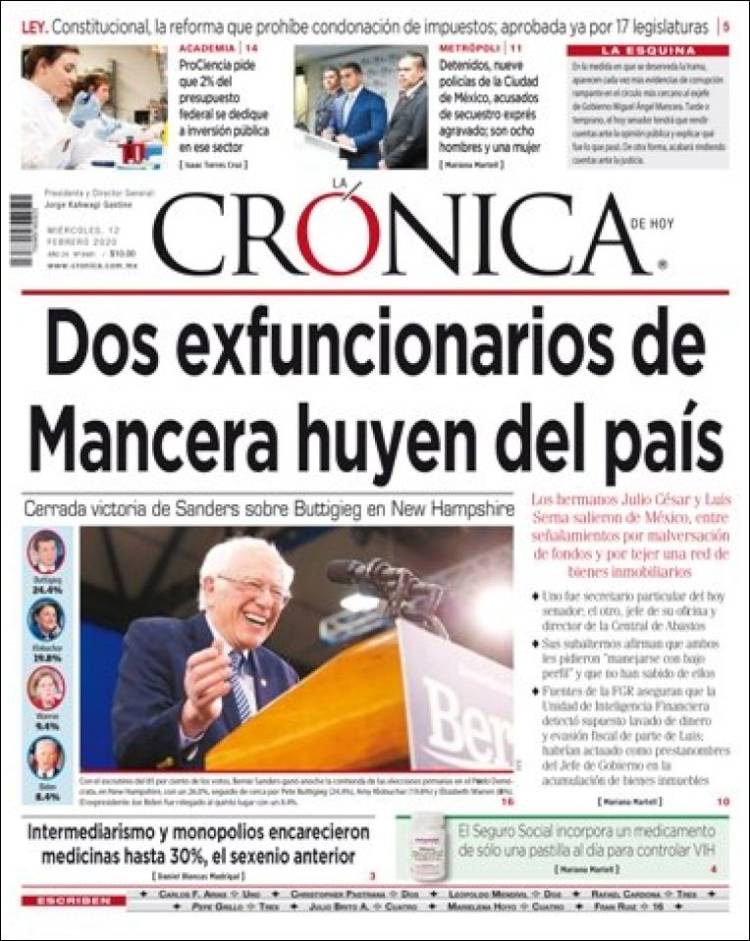 Portada de La Crónica de Hoy (México)