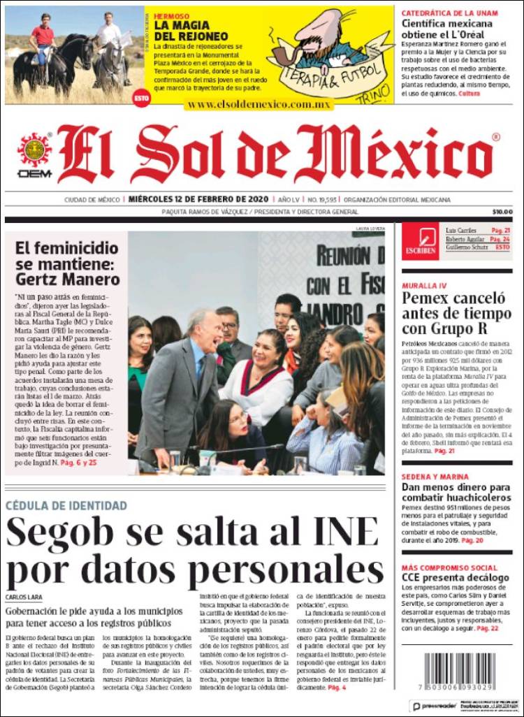 Portada de El Sol de México (México)