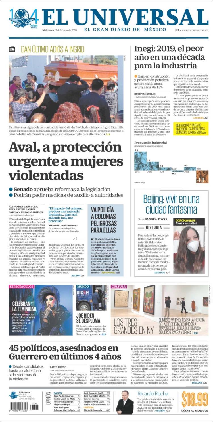 Portada de El Universal (México)