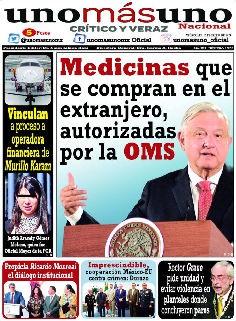 Portada de unomásuno (México)