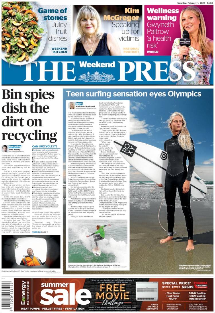 Portada de The Press (Nueva Zelanda)
