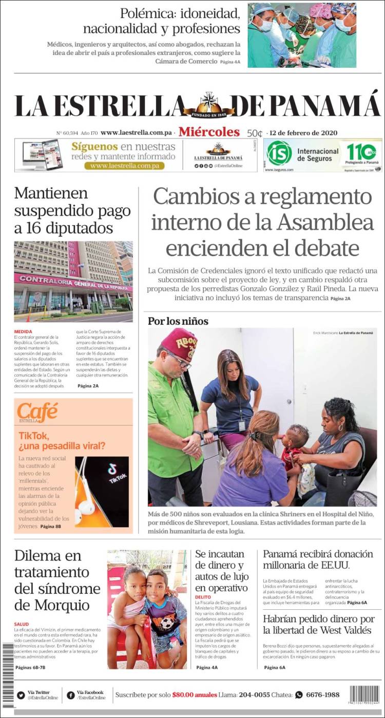 Portada de La Estrella de Panamá (Panam&aacute;)