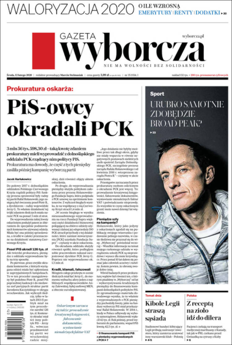 Portada de Gazeta Wyborcza (Polonia)