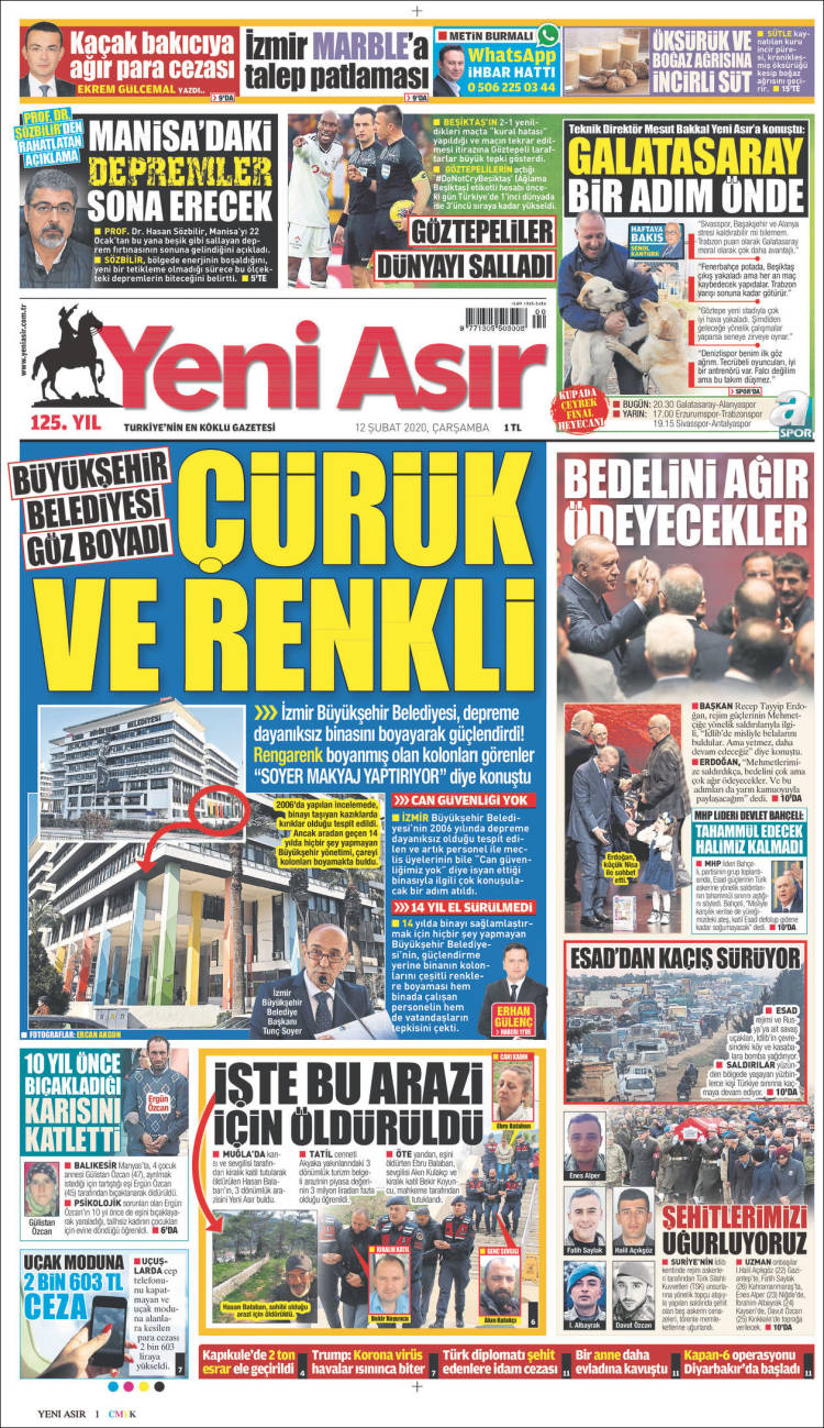 Portada de Yeni Asır (Turqu&iacute;a)