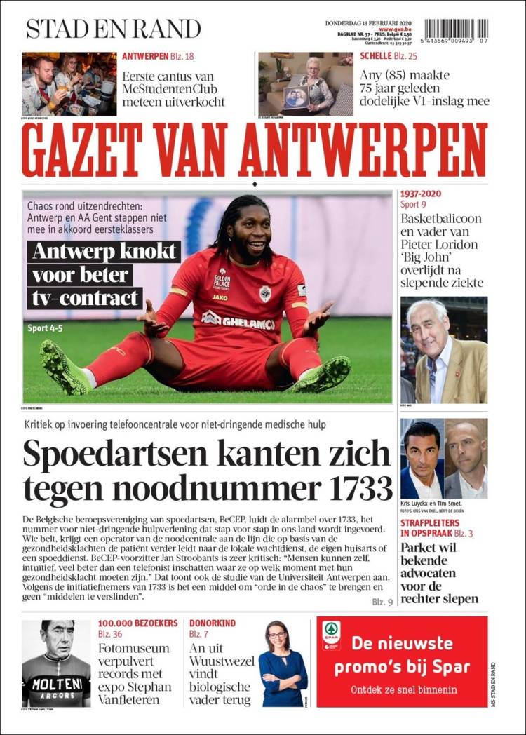 Portada de Gazet van Antwerpen (B&eacute;lgica)