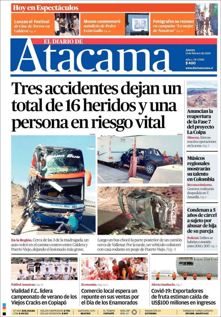 Portada de Diario de Atacama (Chile)